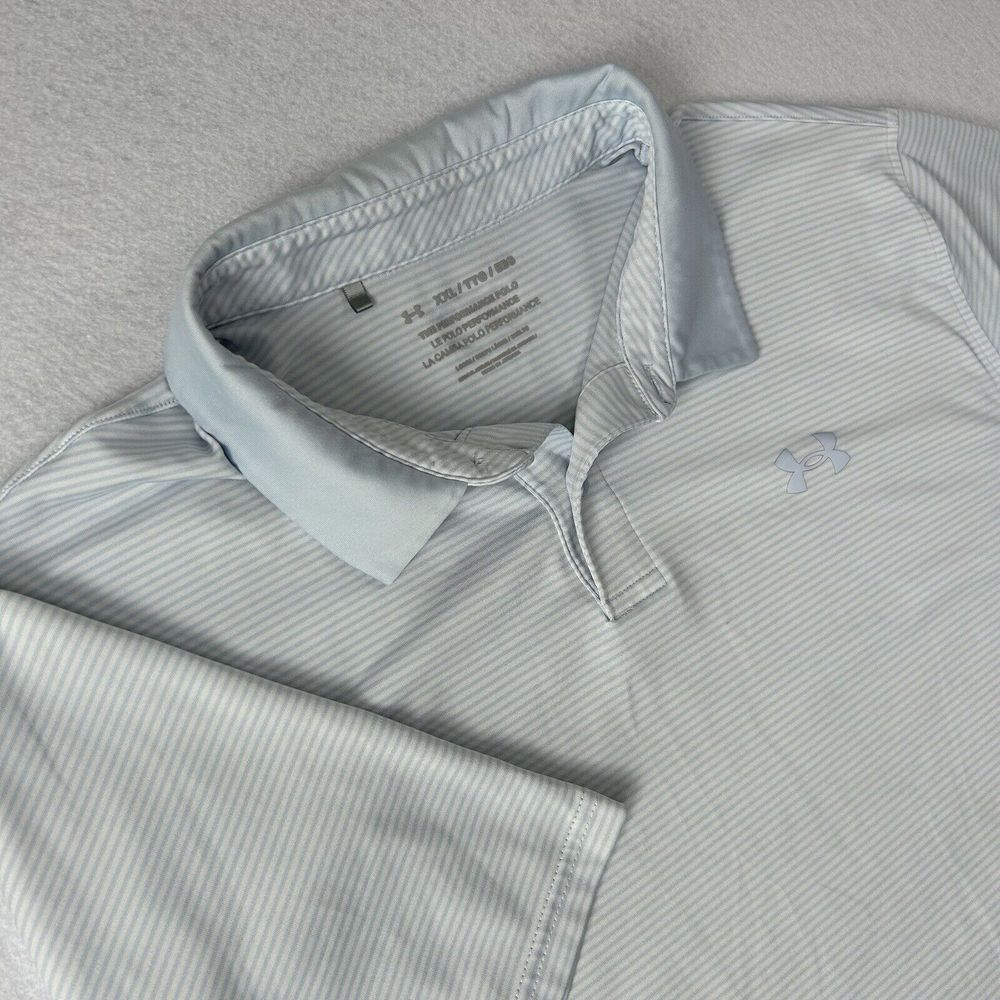 Under Armour Polo Shirt Men's‎ XXL White Blue The Performance Striped Golf 2XL